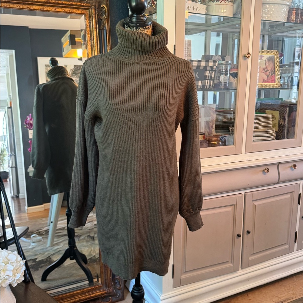 Olive Turtleneck Sweater Dress